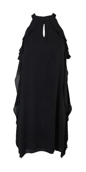Nine West Ruffle Dress Size 6 Black High Neck Sleeveless Elegant thumbnail 1