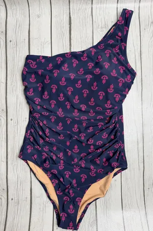 J. Crew One Piece Swimsuit Women’s Size XL Blue Printed Ruched One Shoulder NWT thumbnail 1