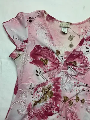 y2k la khaki size large Pink Floral Asymmetrical Women’s Top short sleeve fairy thumbnail 4