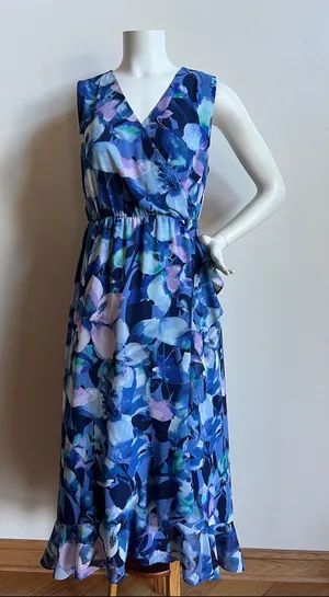Soft Surroundings Blue Floral Wrap-Style Maxi Dress thumbnail 1