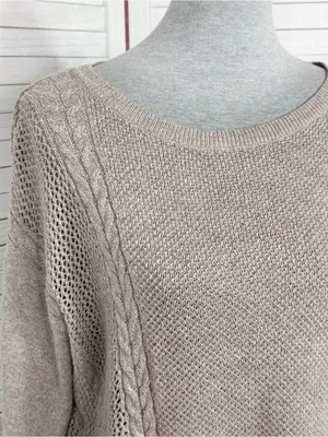 American Eagle Multi Knit‎ Lightweight Cotton Wool Blend Sweater Tan Medium thumbnail 5