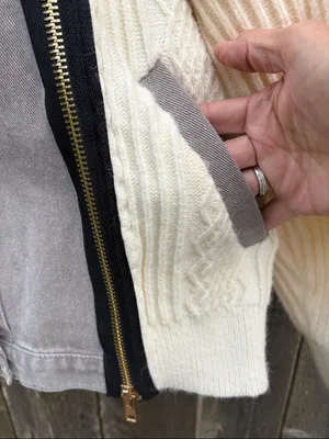 EUC POL Mixed Media Sweater Jacket Zipper Detail Button Front Medium thumbnail 6