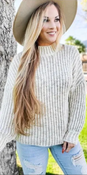 POL Women's Chunky Knit Mock Neck Sweater Beige Tan Ivory Size‎ S thumbnail 1