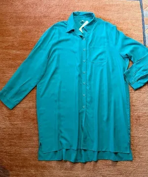 NWT Ekouaer Teal Button Front Long Sleeve Shirt Dress Size XL thumbnail 1