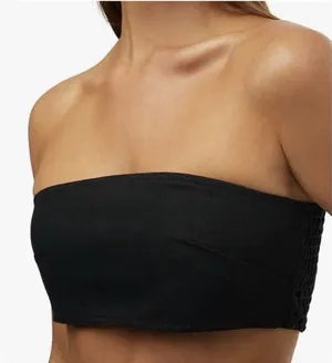 WeWoreWhat Smocked Black Bandeau Top Zip Hook Eye Back Closure‎ Sz XS NWT thumbnail 1