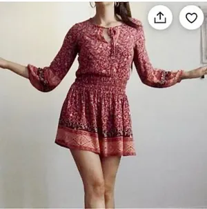 American Eagle Womens XL Long Boho Paisley Floral Gathered Mini Dress thumbnail 1