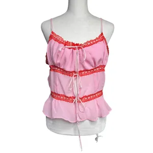 Kimchi Blue Ivy Lace Inset Cami Pink Red Tie Front Urban Outfitters XS S thumbnail 2