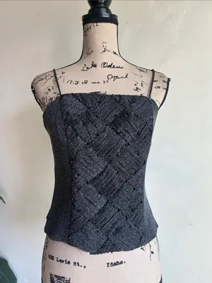 J.R. Nites By Carol Lin Vintage Black Beaded Corset Cropped Top Size 8 thumbnail 4