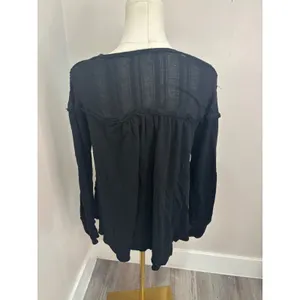 We The Free Free People Black Linen Blend Henley Babydoll Top Long Sleeve Medium thumbnail 4