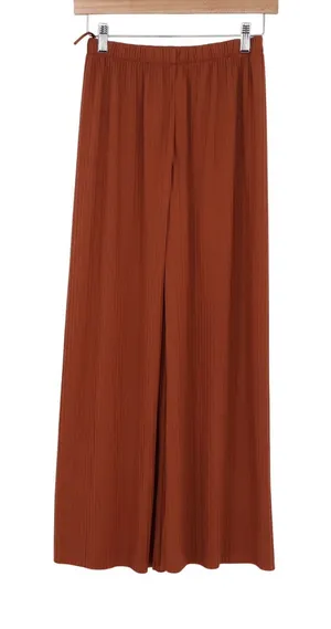 Rust Orange Ribbed Wide Leg Pants Elastic Waist Casual Lounge Trousers thumbnail 1