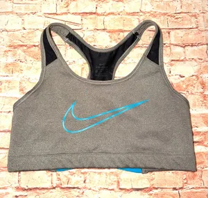 Nike Gray Dri-Fit Sports Bra with Blue Swoosh thumbnail 1