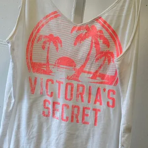 Victorias Secret Tank Top Large White Neon Pink Palm Tree Graphic V-Neck Cami thumbnail 3
