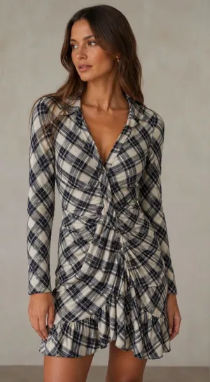 Veronica Beard Vilette Mini Shirt Dress Army Plaid size 8 thumbnail 1