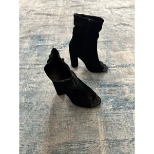 Qupid Black Sparkle Fabric Peep Toe Side Zip Block Heel Boots Size 6 thumbnail 2