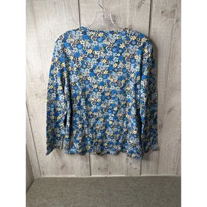 American Sweetheart Floral Print Long Sleeve Top Blue Yellow Womens Sz Medium thumbnail 2