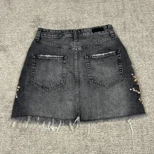 Abercrombie Fitch Skirt Womens 27 Black Denim Mini Embroidered Y2K Floral Boho thumbnail 6