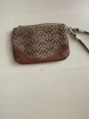 Coach Y2k tan monogrammed leather trim wristlet wallet thumbnail 6