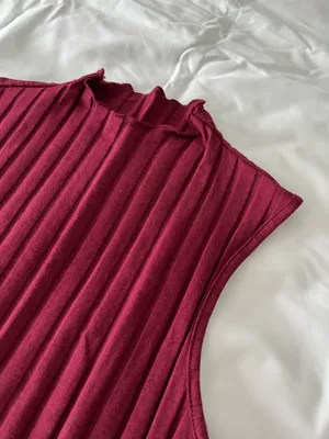 Maroon Lettuce Trim Rib-Knit Tank Top thumbnail 3