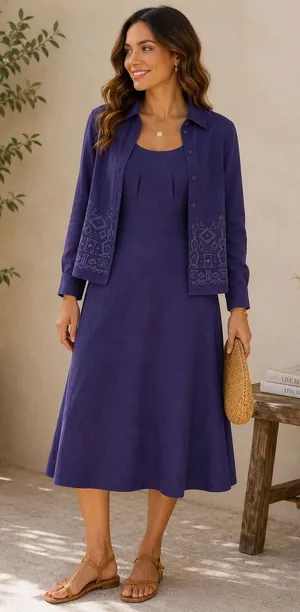 K Studio Purple Faux Suede Dress‎ Embroidered Jacket 2 Piece Set Womens 12 thumbnail 1