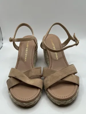 Stuart Weitzman Dayna Suede Espadrille Wedges 6.5 neutral suede crisscross vamp thumbnail 5