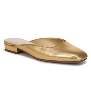 NEW Franco Sarto Women's Dayla Square Toe Block Heel Mules Gold Faux Leather thumbnail 2