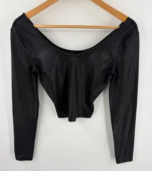 Lululemon women’s align long sleeve cropped black shine performance top size 4 thumbnail 1