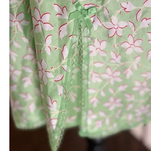 Y2K Victorias Secret Light Green Pink Floral Lace Knee Length Slit Slip thumbnail 3