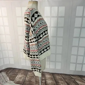 American Eagle Multicolor Knit Fair Isle V-Neck Button Up Cardigan Sweater Large thumbnail 4
