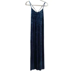 Lilac Wine Teal Blue Crushed Velvet Maxi Slip Dress y2k - M thumbnail 4