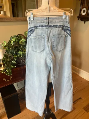 Bayeas Los Angeles High-Waist Light Blue Embroidered Wide-Leg Jeans New thumbnail 8