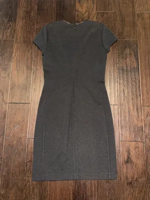 Polo Ralph Lauren Short Sleeve Leather Faux -Neck Sheath Dress in Charcoal Small thumbnail 4