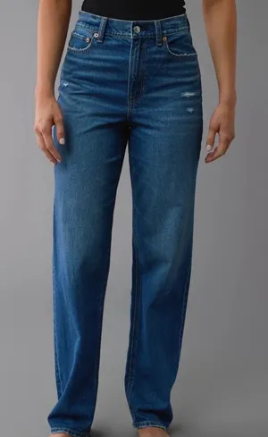 American Eagle super high rise baggy straight jeans 10 thumbnail 1