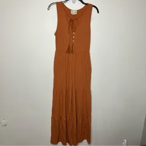 Anthropologie Saturday Sunday ribbed tiered jumpsuit rust‎ colored size XS thumbnail 3