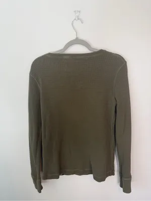 American Giant Thermal Henley Long Sleeve Shirt Olive Green Medium thumbnail 2
