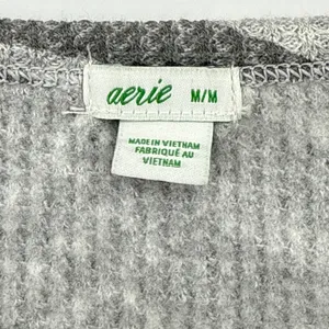 Aerie Zebra Print‎ Thermal Henley Long Sleeve Top Medium Gray White Waffle Knit thumbnail 7