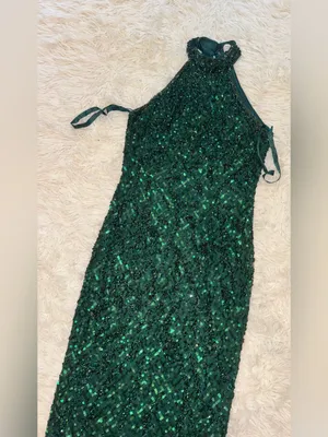 NEW Mac Duggal Embellished Sequins Halter Neck Midi Bottle Green Dress sz 6 thumbnail 5