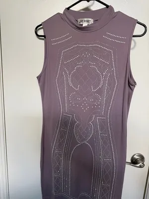 Say What? Mauve Sleeveless Mock Neck Studded Bodycon Mini Dress thumbnail 3