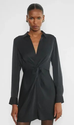 Aritzia Babaton Black V-Neck Mini Dress thumbnail 1