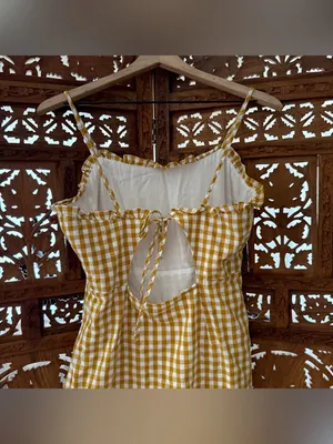 Cotton candy la Yellow Gingham Ruffle Strap Mini Dress Size L thumbnail 5