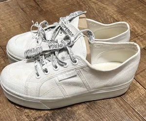 Superga 2740 White Canvas Platform Sneakers Flatform Shoes Womens Size 7.5 thumbnail 1