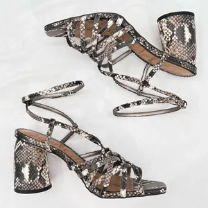 Sam Edelman Daffodil Taupe Snakeprint Ankle Wrap Block Heel Strappy Sandals Sz 9 thumbnail 7