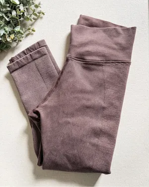 Offline by Aerie High Rise Ribbed Panel Leggings Brown S/P Athleisure thumbnail 1