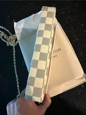 Damier Azur Check Canvas Crossbody Wallet with Gold Chain - Beige & Pink thumbnail 5