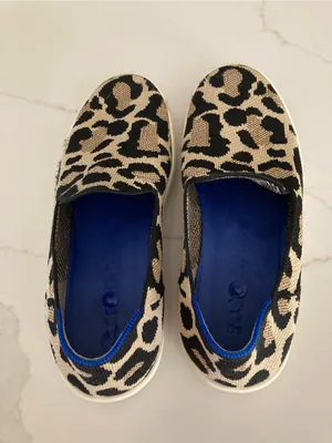 Rothy's Leopard Knit Slip-On Flats - Black & Tan thumbnail 4