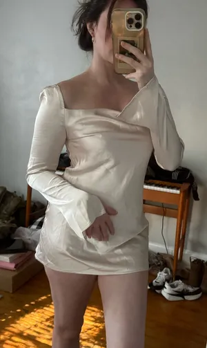 Princess Polly Satin Long Sleeve Mini Dress in Champagne thumbnail 1