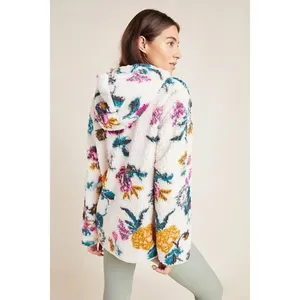 ANTHROPOLOGIE Rosemarie Hooded Sherpa Jacket Teddy Sweater Floral XS thumbnail 5