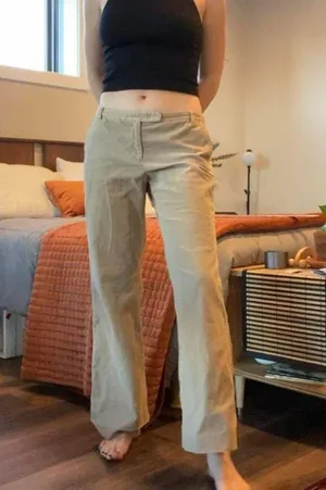 Vintage y2k Loft Petites tan cropped wide leg Marisa corduroy pants 🌞 thumbnail 1