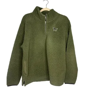 PINK Victoria's Secret Quarter Zip Sherpa Fleece Size Medium Olive Green Warm thumbnail 1