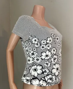 Maeve Anthropologie Floral Embroidered Blouse Shirt White Black Knitted Trim #29 thumbnail 5