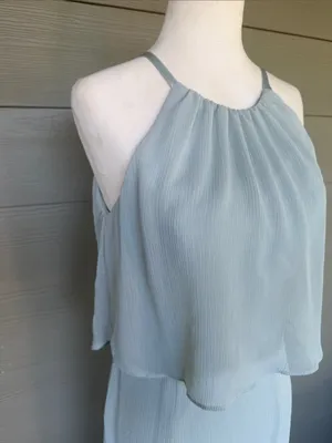 David’s Bridal Flounced Crinkle Chiffon Sheath Bridesmaid Dress in Dusty Sage thumbnail 2